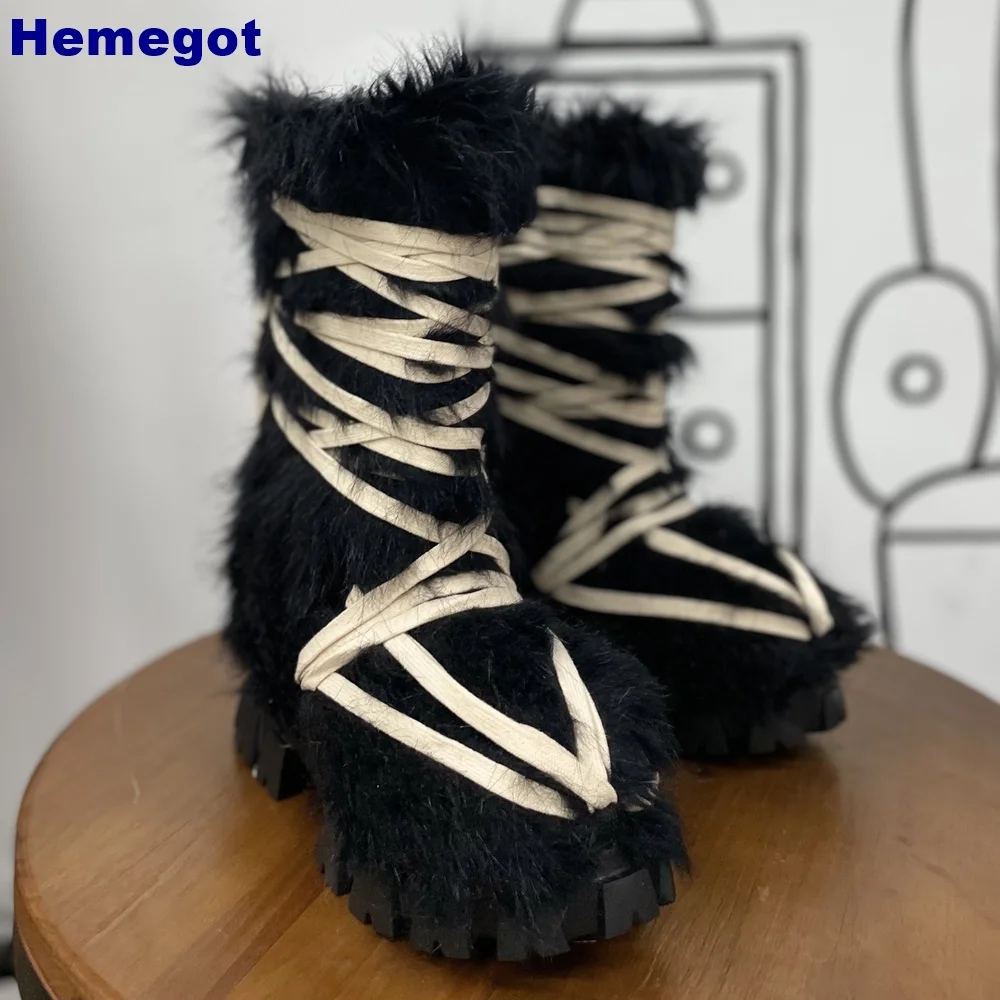 Street Fashion Y2K - Stivali da donna neri pelosi a